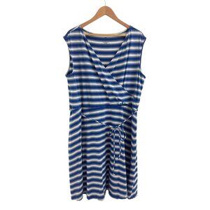 Talbots Blue White Striped Soft Knit Faux-Wrap Dress with Tie Size 2X 18 20 Plus